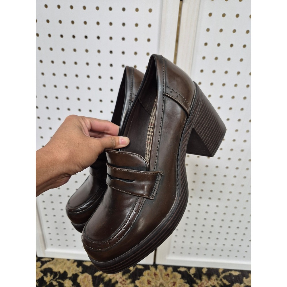 Pop Wilder Y2K Platform Penny Loafers Chunky Block Heel Dark Academia Size 9.5